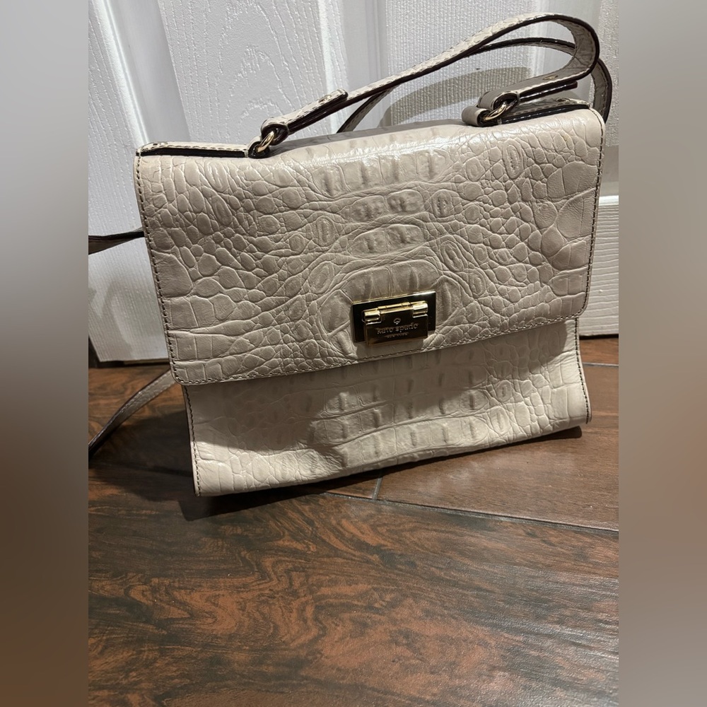 kate spade Cream Croc-Embossed Crossbody Satchel with Gold Hardware